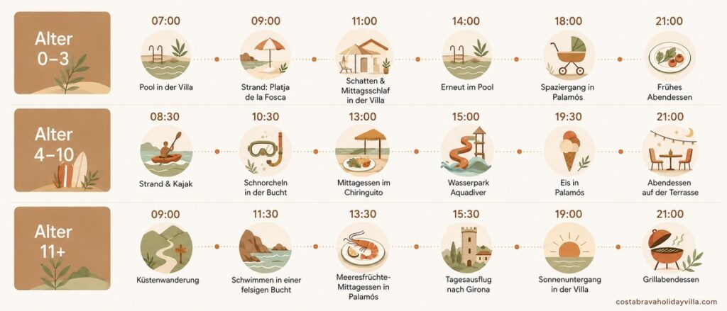 Ein Tag der Costa Brava nach Altersgruppen